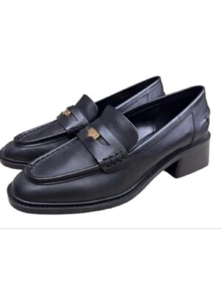 Women's Vince Camuto Black Penny Loafers Size 8.5 With Gold Accent